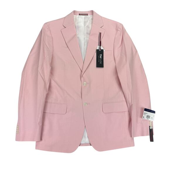 Tommy Hilfiger Mens TH Flex Modern Fit Chambray Suit Jacket Light Pink 38R